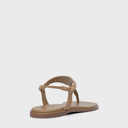 Sandália Rasteira Minimal Icon Couro Suede Bege Almond