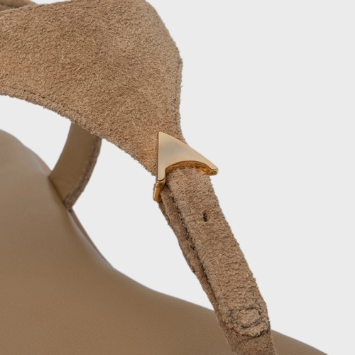 Sandália Rasteira Minimal Icon Couro Suede Bege Almond
