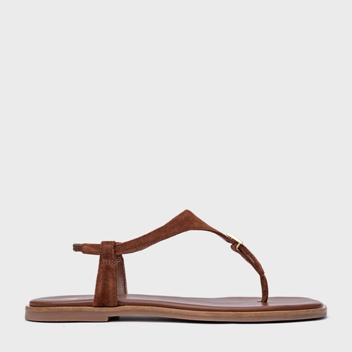 Sandália Rasteira Minimal Icon Couro Suede Marrom Walnut