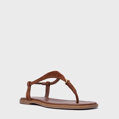 Sandália Rasteira Minimal Icon Couro Suede Marrom Walnut