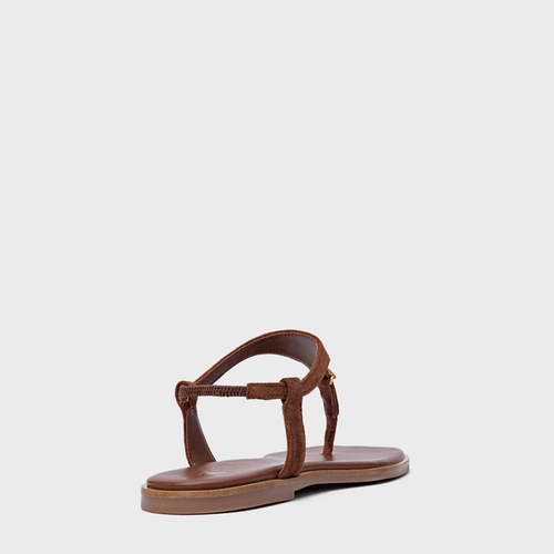 Sandália Rasteira Minimal Icon Couro Suede Marrom Walnut