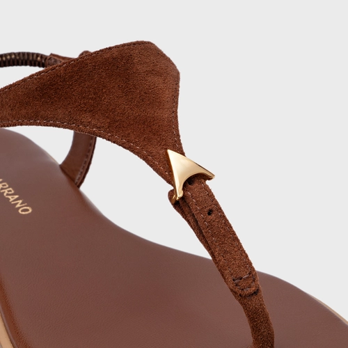 Sandália Rasteira Minimal Icon Couro Suede Marrom Walnut