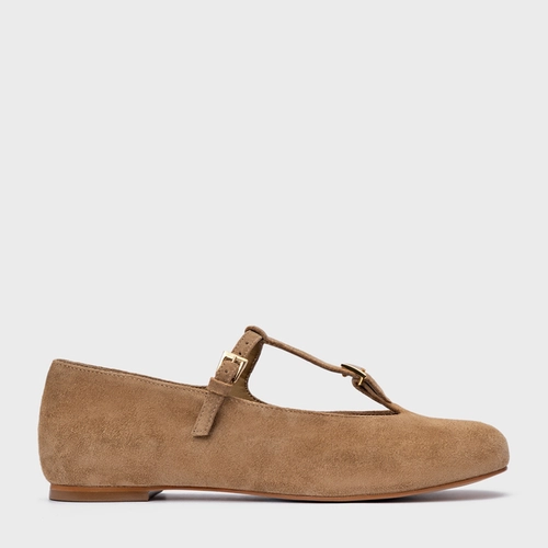 Sapatilha Minimal Icon Couro Suede Bege Almond
