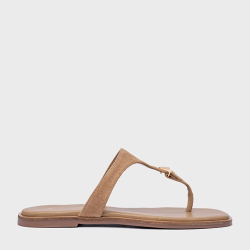 Rasteira Minimal Icon Couro Suede Bege Almond