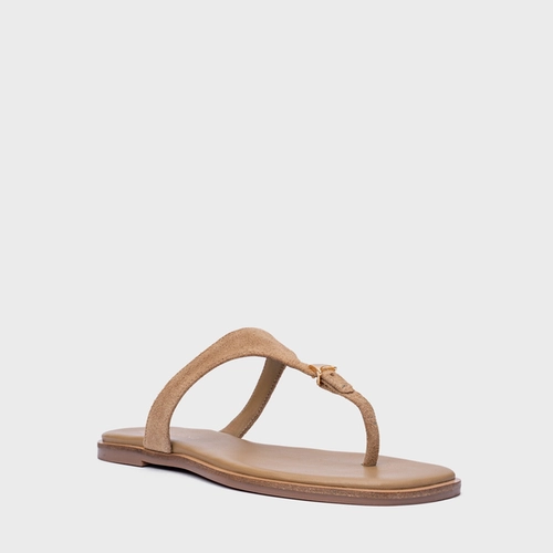 Rasteira Minimal Icon Couro Suede Bege Almond