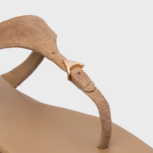 Rasteira Minimal Icon Couro Suede Bege Almond