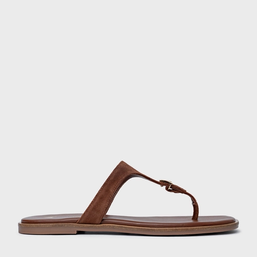 Rasteira Minimal Icon Couro Suede Marrom Walnut