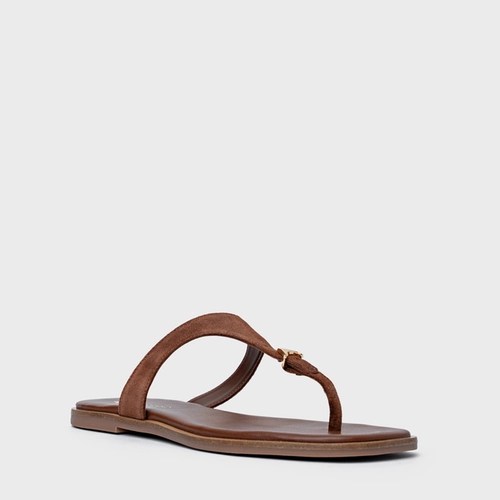 Rasteira Minimal Icon Couro Suede Marrom Walnut