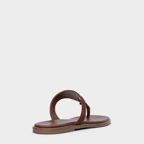 Rasteira Minimal Icon Couro Suede Marrom Walnut