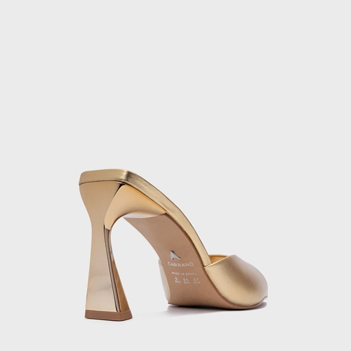 Open Mule Basic Salto Allure Couro Metalizado Dourado