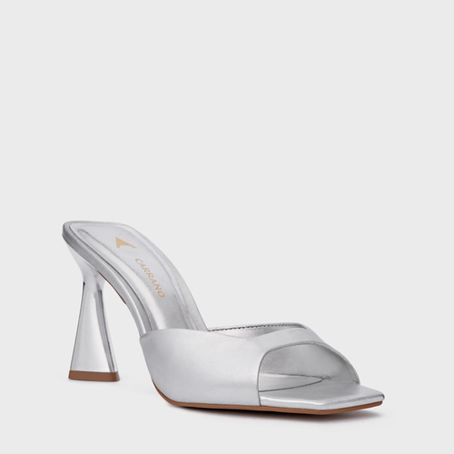 Open Mule Basic Salto Allure Couro Metalizado Prata