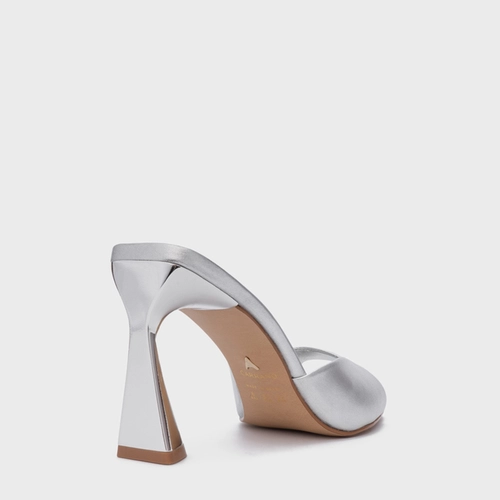 Open Mule Basic Salto Allure Couro Metalizado Prata