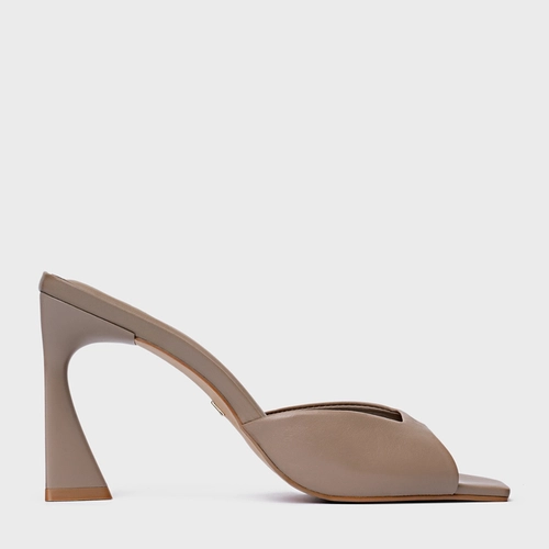 Open Mule Basic Salto Allure Couro Bege Beaver