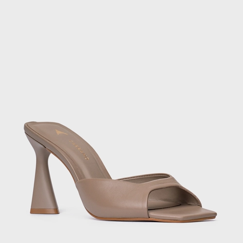 Open Mule Basic Salto Allure Couro Bege Beaver
