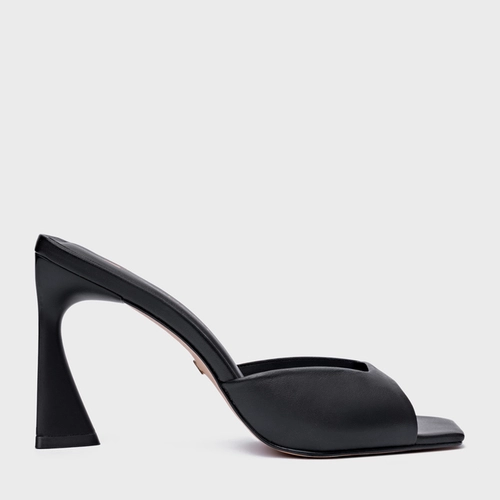 Open Mule Basic Salto Allure Couro Preto