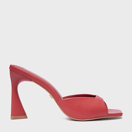 Open Mule Basic Salto Allure Couro Vermelho Spice