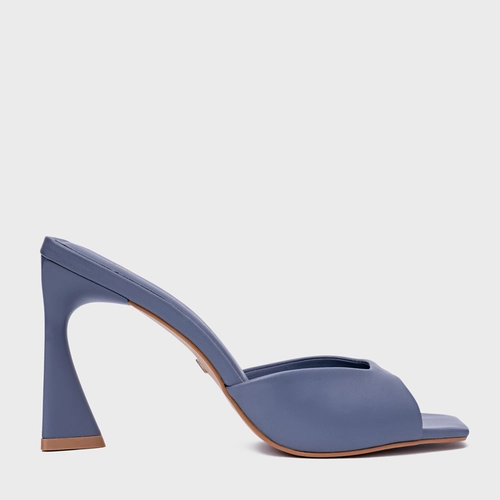 Open Mule Basic Salto Allure Couro Azul Steel