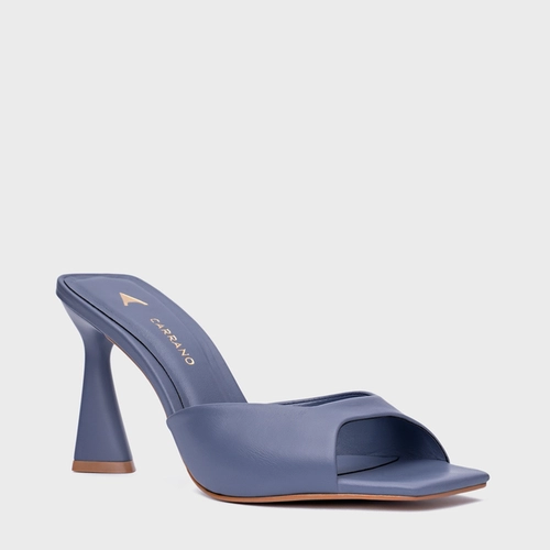 Open Mule Basic Salto Allure Couro Azul Steel