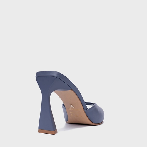 Open Mule Basic Salto Allure Couro Azul Steel