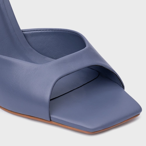 Open Mule Basic Salto Allure Couro Azul Steel