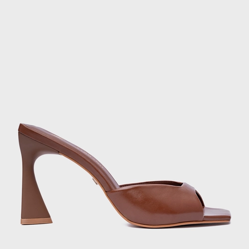 Open Mule Basic Salto Allure Couro Marrom Walnut