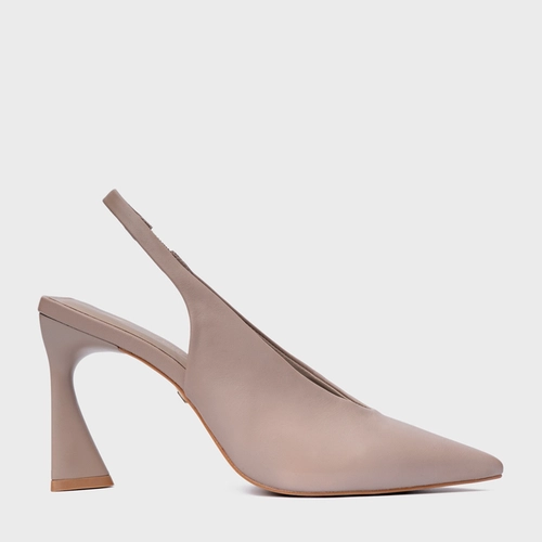 Scarpin Slingback Basic Salto Allure Couro Bege Beaver