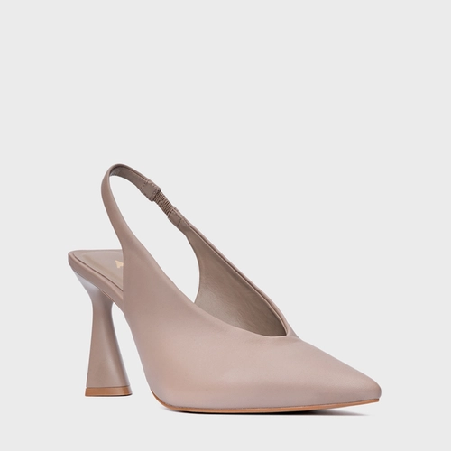 Scarpin Slingback Basic Salto Allure Couro Bege Beaver