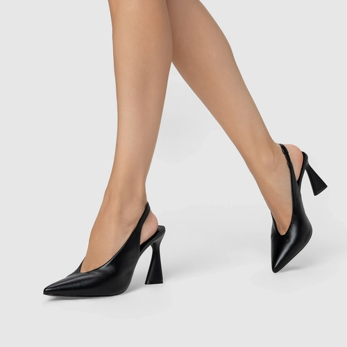 Scarpin Slingback Basic Salto Allure Couro Preto