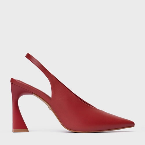 Scarpin Slingback Basic Salto Allure Couro Vermelho Spice