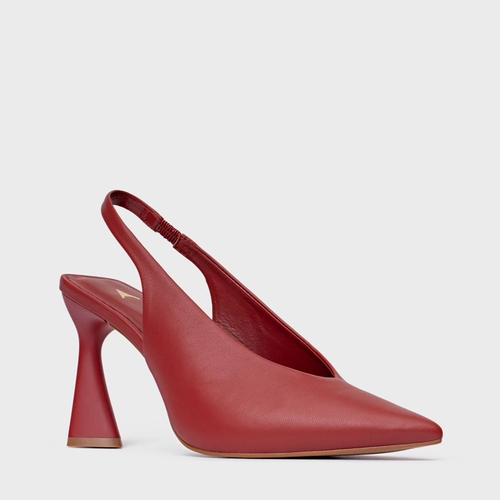 Scarpin Slingback Basic Salto Allure Couro Vermelho Spice