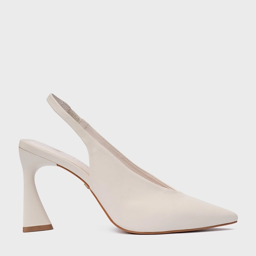 Scarpin Slingback Basic Salto Allure Couro Off White Vanilla