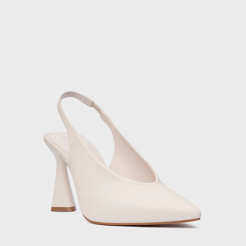 Scarpin Slingback Basic Salto Allure Couro Off White Vanilla