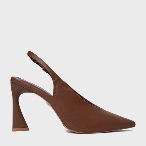 Scarpin Slingback Basic Salto Allure Couro Marrom Walnut