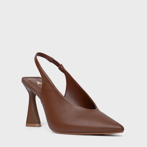 Scarpin Slingback Basic Salto Allure Couro Marrom Walnut
