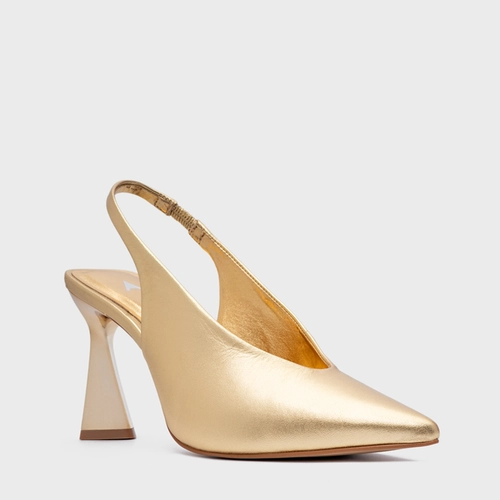 Scarpin Slingback Basic Salto Allure Couro Metalizado Dourado