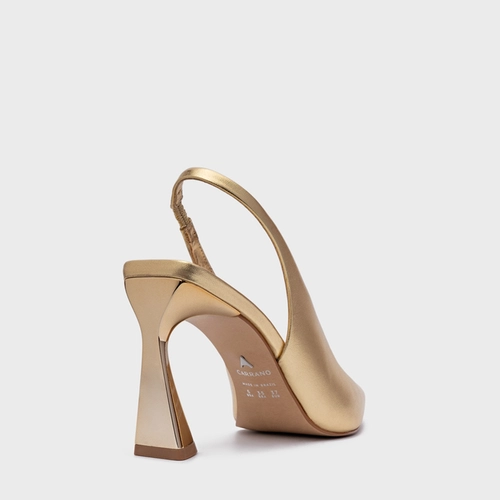 Scarpin Slingback Basic Salto Allure Couro Metalizado Dourado