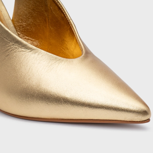 Scarpin Slingback Basic Salto Allure Couro Metalizado Dourado