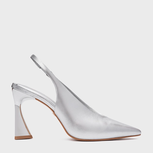 Scarpin Slingback Basic Salto Allure Couro Metalizado Prata