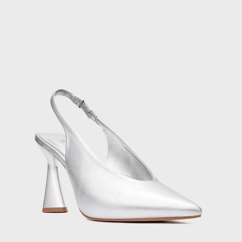 Scarpin Slingback Basic Salto Allure Couro Metalizado Prata
