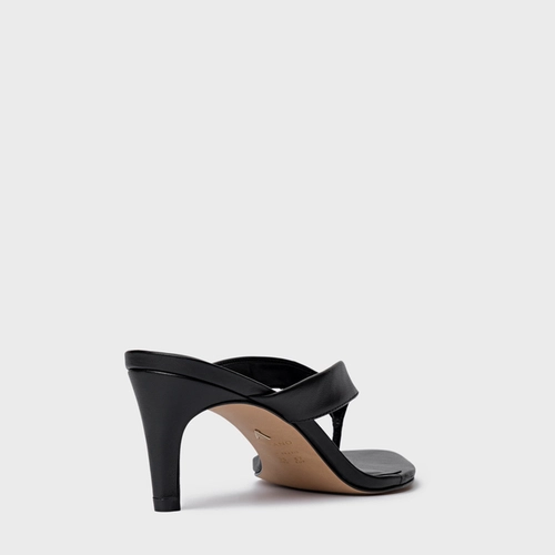 Open Mule Thong Everyday Salto Fino Couro Preto