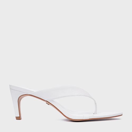 Open Mule Thong Everyday Salto Fino Couro Branco Blanc