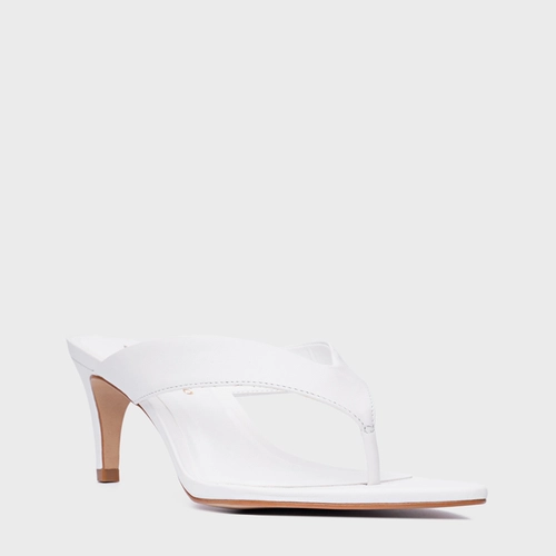 Open Mule Thong Everyday Salto Fino Couro Branco Blanc