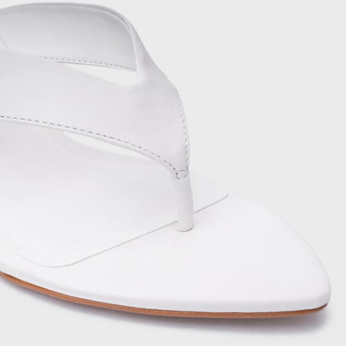 Open Mule Thong Everyday Salto Fino Couro Branco Blanc
