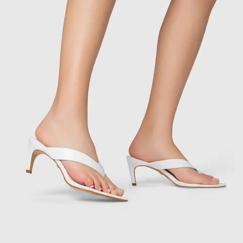 Open Mule Thong Everyday Salto Fino Couro Branco Blanc