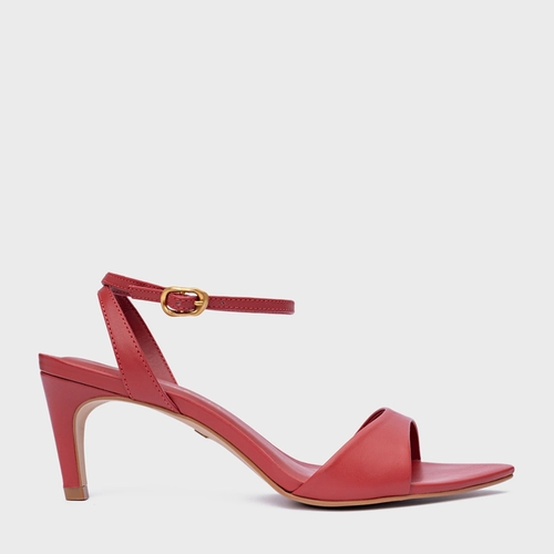 Sandália Everyday Salto Fino Couro Vermelho Spice