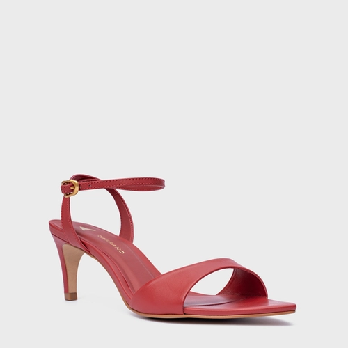Sandália Everyday Salto Fino Couro Vermelho Spice