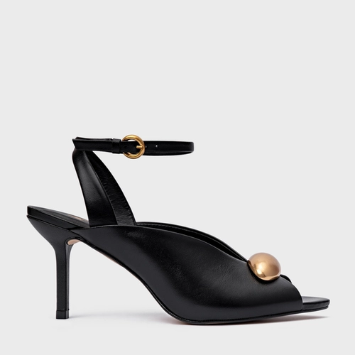 Sandália Gold Drop Salto Fino Couro Preto