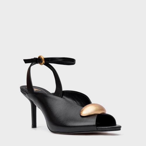 Sandália Gold Drop Salto Fino Couro Preto