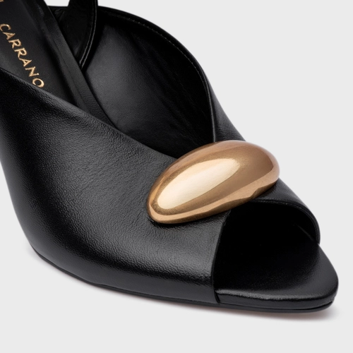 Sandália Gold Drop Salto Fino Couro Preto