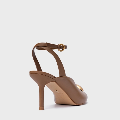 Sandália Gold Drop Salto Fino Couro Marrom Gingerbread